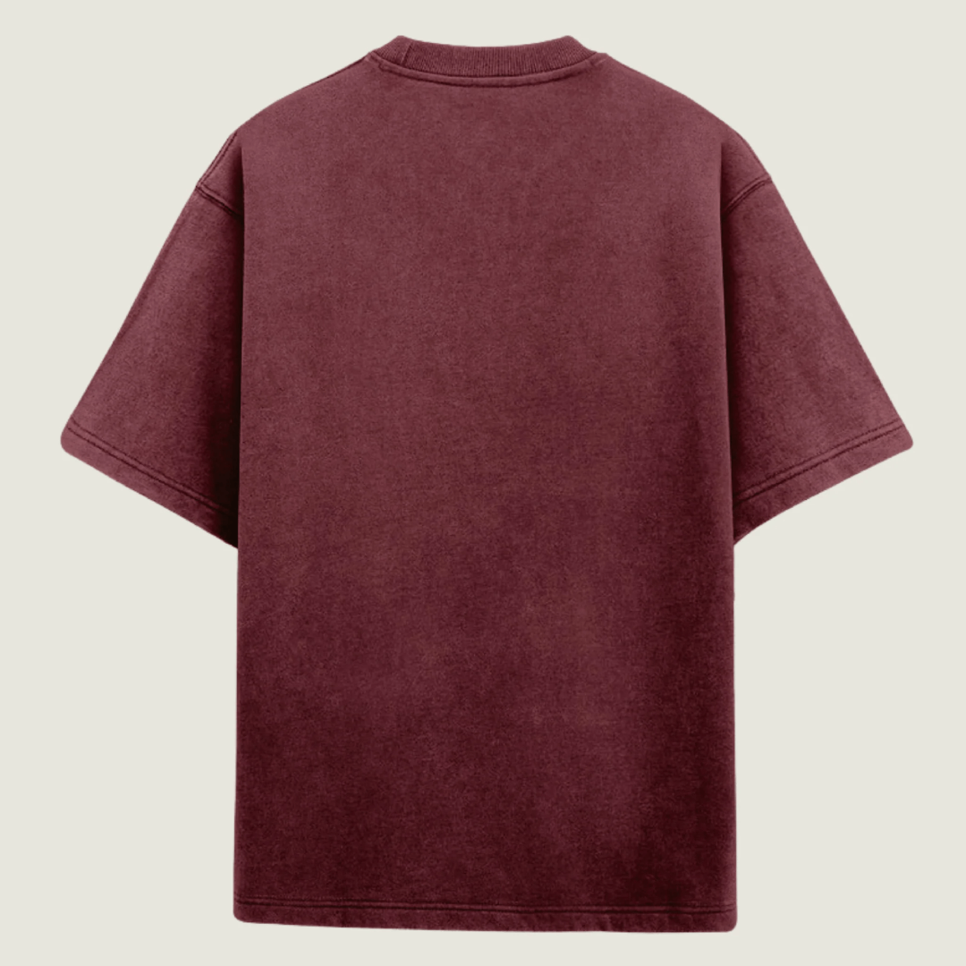 Acid-Washed Maroon  Oversized Plain T-Shirt (Unisex)