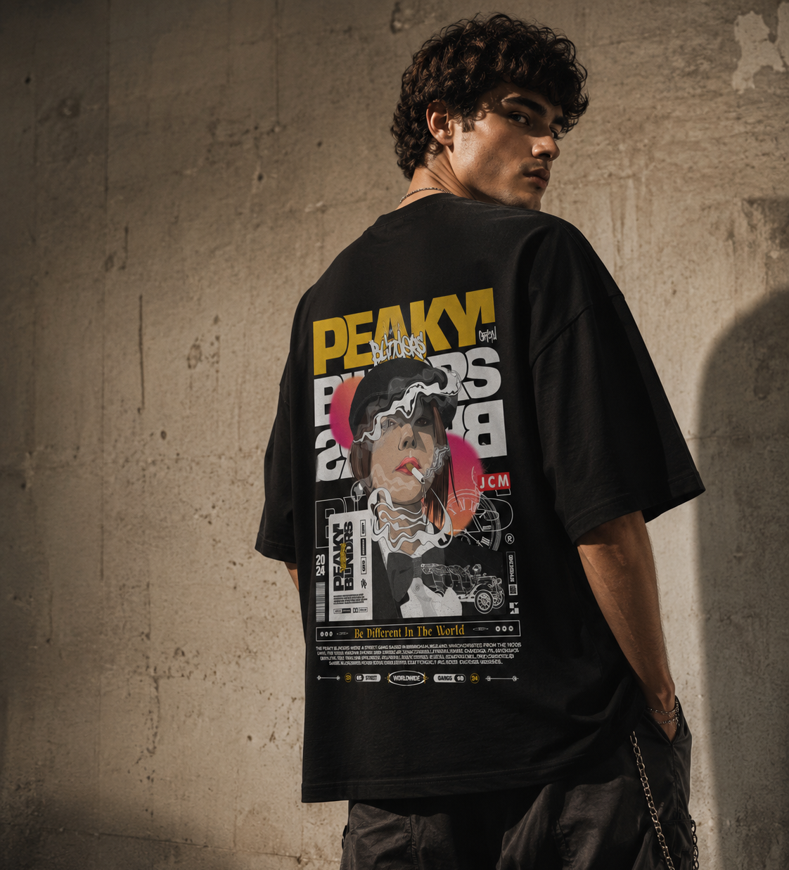 Model wearing JCM heavyweight t-shirt