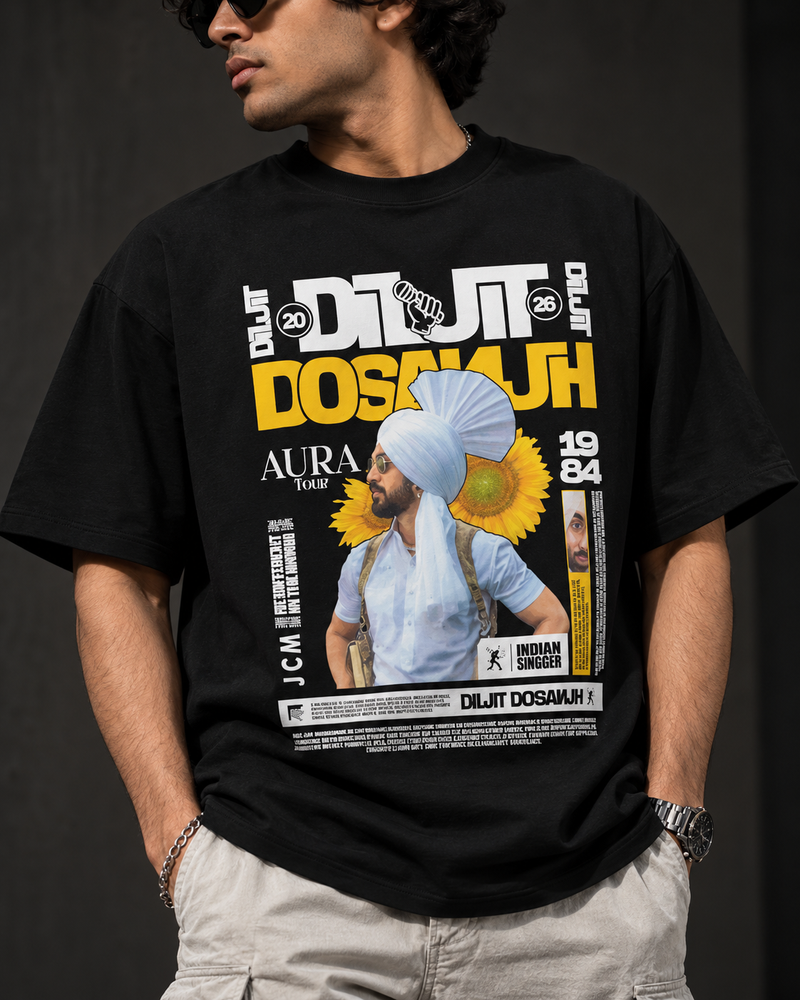 Diljit Dosanjh Aura Tour Graphic Printed T-Shirt – Regular Fit & Oversized