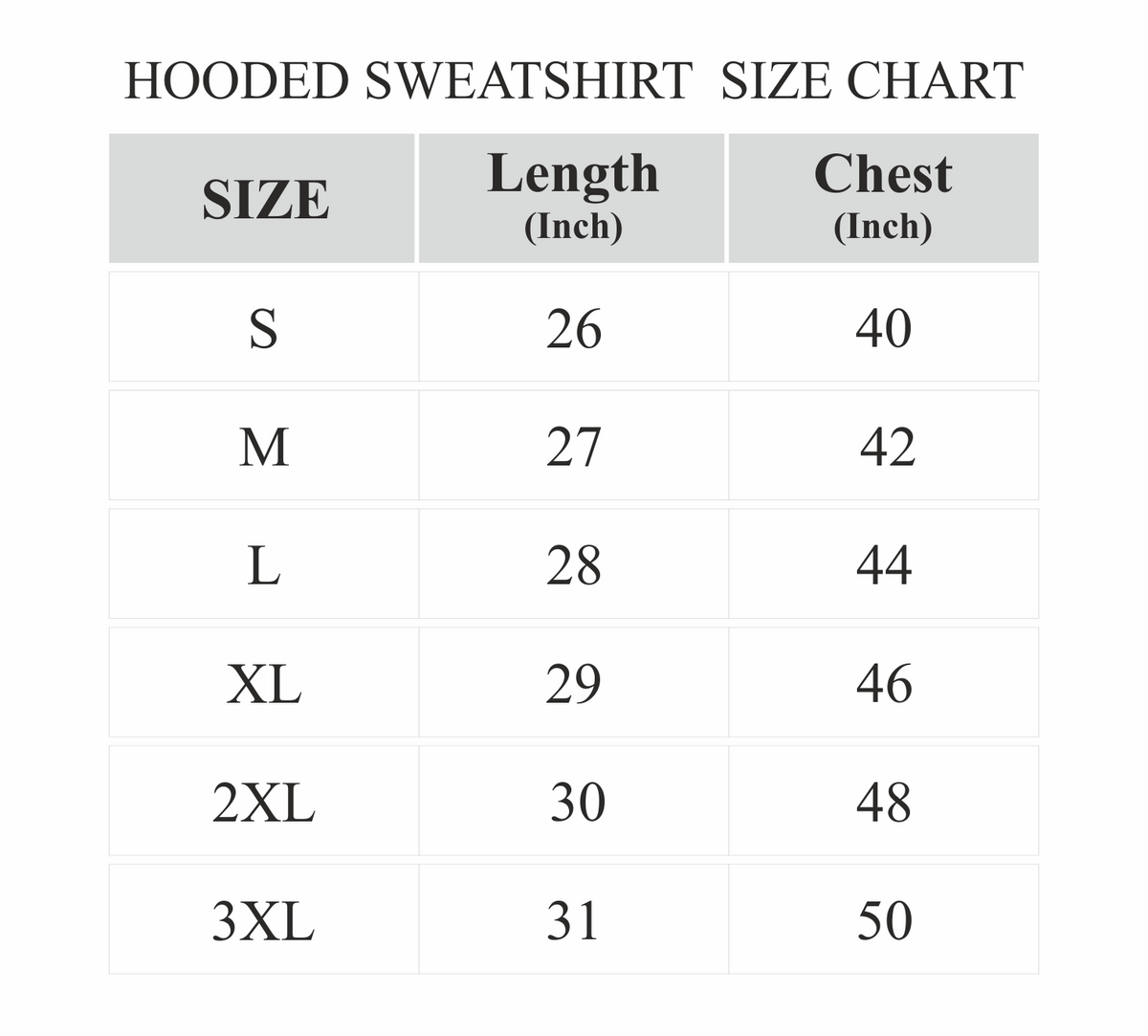 Size chart