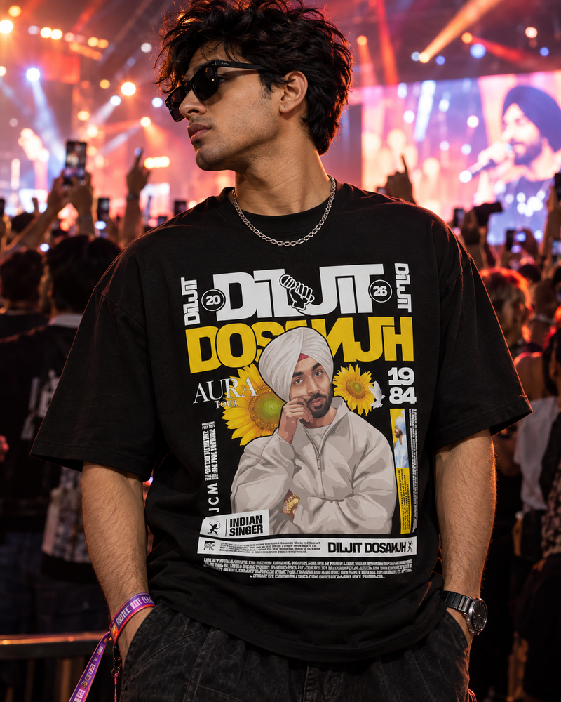 Diljit Dosanjh Aura Graphic Printed T-Shirt – Regular Fit & Oversized