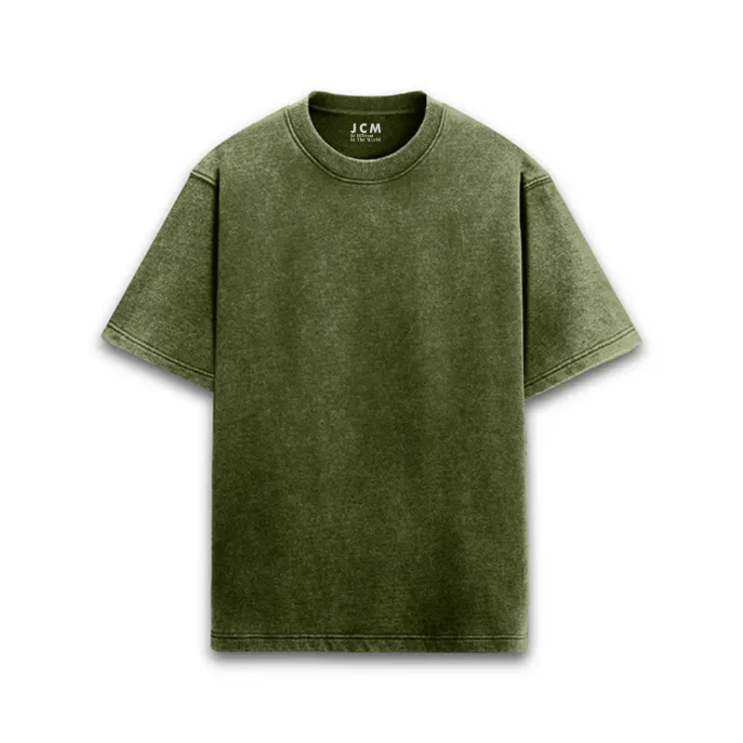 Acid-Washed Olive Green Oversized Plain T-Shirt (Unisex)
